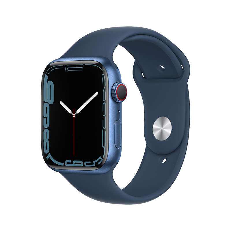 Apple Watch Series 7 智能手表GPS   蜂窝款45 毫米蓝色铝金属表壳深邃蓝色运动型表带MKJT3